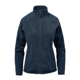 A women's Montauk fleece jacket in dark navy, featuring a zip-up front and side pockets. It has a branded logo.