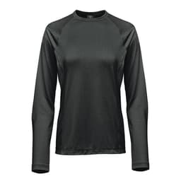 A dark green women's long-sleeve tee with a fitted design and a logo.