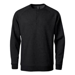 A black men's henley sweatshirt with a crew neck and button detail, featuring long raglan sleeves and a logo.