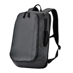 A dark grey backpack with a sleek design, featuring a zip closure and adjustable straps. It has a logo on the front.