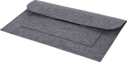 A grey RPET felt document bag with a flap closure and a front pocket, featuring a logo.