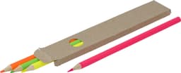 A wooden highlighter pencil set in bright colours, including pink, orange, yellow, and green, packaged in a simple box.