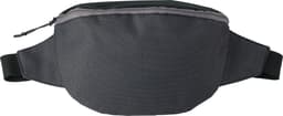 A ripstop waist bag in black with grey striped design and adjustable straps, featuring a logo.