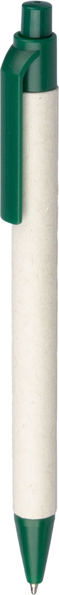 Recycled ballpoint pen in natural and green colours, featuring a smooth-bodied design and a clip.