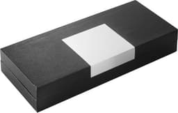 A sleek black gift box with a white band in the centre, designed for packaging a pen or similar item.
