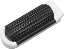 A black and white ABS hair brush with a mirror, featuring a sleek design and a textured grip.