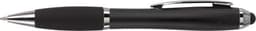 A black ABS ballpoint pen with a rubber grip and a clip, featuring a shiny silver detailing.