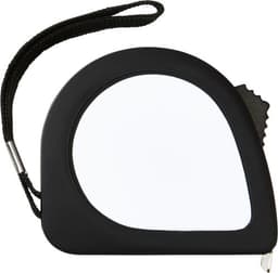 A black ABS tape measure with a textured surface and a wrist strap for easy handling.