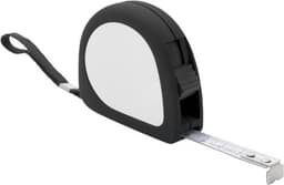 A black ABS tape measure with a silver measuring tape extended, featuring a loop for easy handling.