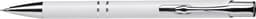 A white aluminium ballpoint pen with a shiny chrome clip and tip, featuring a logo on the body.