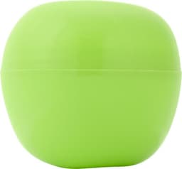 A green apple-shaped container with a smooth, glossy finish. It features a logo on one side.