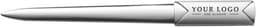 A sleek silver metal letter opener with a polished finish, featuring a logo on the handle.