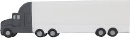 A PU foam truck in grey and white with wheels, featuring a simple design. It has a logo on one side.