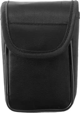 A black carrying case with a flap closure, designed for protecting binoculars. It features a simple, textured exterior.