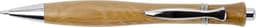 A bamboo ballpen with a wooden finish and a silver-toned tip and accents. Features a logo on the barrel.