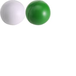 A set of two PU foam stress balls in white and green, featuring a logo.