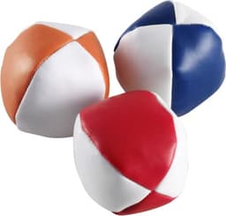 A PVC juggling set featuring three balls in red, blue, orange, and white colours. The set has a branded logo.