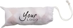 A PVC juggling set in a pouch with a drawstring, featuring a white and pink design and a logo.