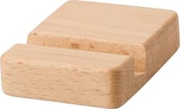 A beech wood phone holder in a natural finish, featuring a simple rectangular design with a slot for a device.