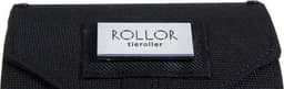 A black tie carrier featuring a logo, designed to securely store ties for travel.