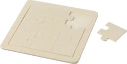 A wooden nine-piece puzzle in natural colour, featuring a square base with one piece removed.