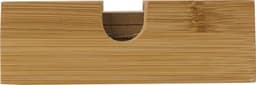 A bamboo coaster set featuring a natural wood finish, neatly stacked with a cut-out for easy access.