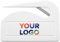 A white PS letter opener featuring a smooth design and an area for logo branding.