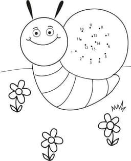 A black and white colouring page featuring a smiling snail and flowers, designed for colouring.
