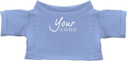A light blue cotton toy T-shirt with short sleeves and a logo.