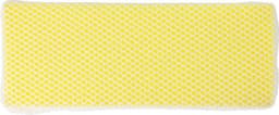 A yellow and white patterned cloth with a polka dot design, suitable for various cleaning tasks.