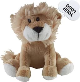 A plush lion toy in tan and cream colours, featuring a fluffy mane and a friendly expression.
