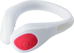 A white ABS and silicone shoe clip with a red accent and a logo.