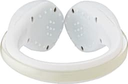 A white ABS and silicone shoe clip with a smooth, curved design, featuring a logo on the underside.
