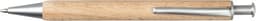 A wooden ballpen with a silver metal tip and clip. The barrel is made of natural wood.