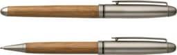 A Bamboo writing set featuring two pens with a bamboo barrel and silver-toned metallic accents.