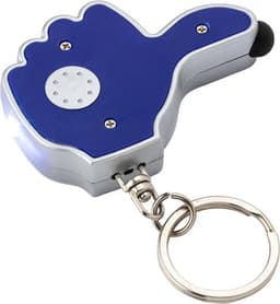 A blue and silver ABS 2-in-1 key holder featuring a flashlight and keyring attachment.