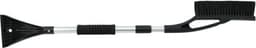 A black and silver ABS ice scraper and snow brush with a textured grip and bristles for snow removal.