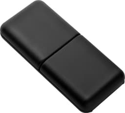 A black, rectangular case with a textured surface designed to hold a writing set.
