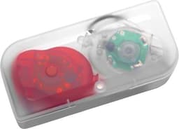 A set of ABS bicycle lights in red and green, contained in a protective transparent case.