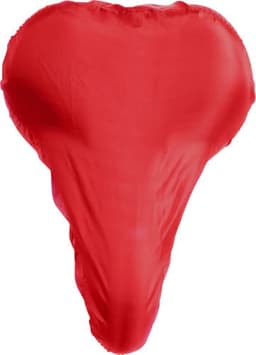 A red polyester (190T) bicycle seat cover with a smooth, fitted design and elastic edge. It features a logo.