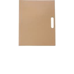 A cardboard memo folder in a natural brown colour with a cut-out handle and a simple design.