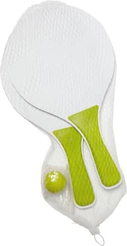 A wooden bat and ball set featuring a white bat with green accents and a yellow ball.