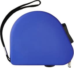 A blue PE tape measure with a black retractable end and a wrist strap for easy handling.