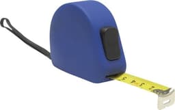 A blue PE tape measure with a yellow retractable measuring tape and a black button. It has a loop for easy handling.