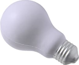 A PU foam stress shape in the form of a light bulb, featuring a white bulb and metallic silver base.