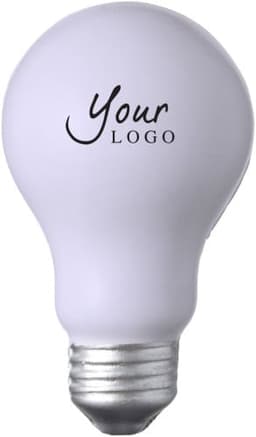 A white PU foam light bulb with a silver base, featuring a logo on its surface.