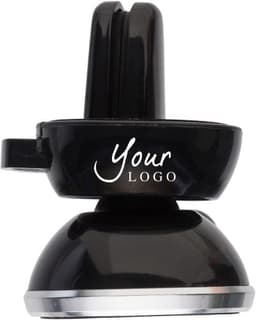 A black ABS smartphone holder with a glossy finish and a base featuring a logo. Compact and sleek design.
