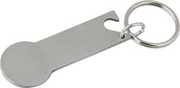 A stainless steel multifunctional key chain with a circular and keyhole shape, featuring a metal ring for attachment.