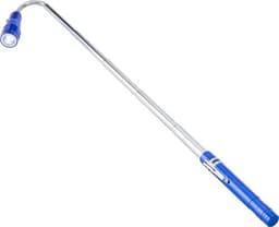 A blue aluminium 2-in-1 torch with a flexible neck and light at the end. It features a sleek design and a grip area.