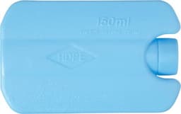 A light blue HDPE ice pack featuring a contoured shape and a small opening for filling.